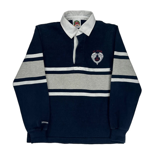 Vintage Barbarian Striped Rugby Shirt - Medium Navy Cotton