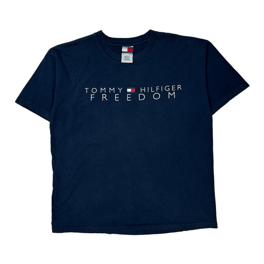 Made In USA Tommy Hilfiger Spellout T-Shirt - XL Navy Cotton