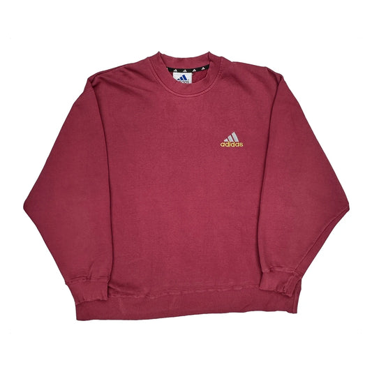 Vintage Faded Adidas Sweatshirt - Large Red Cotton
