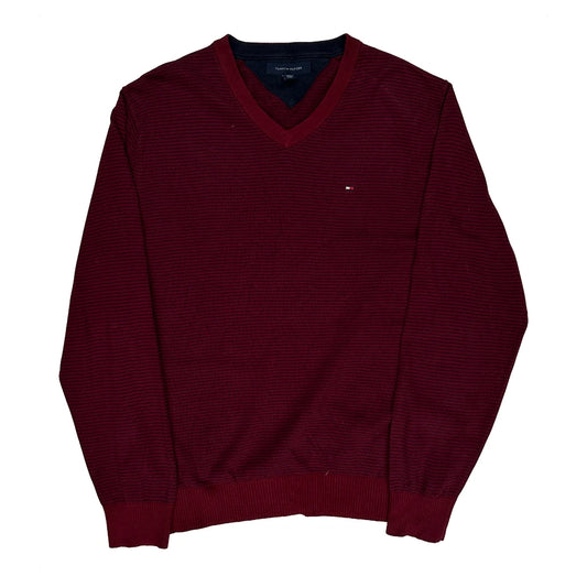 Tommy Hilfiger Striped Jumper - Medium Burgundy Cotton