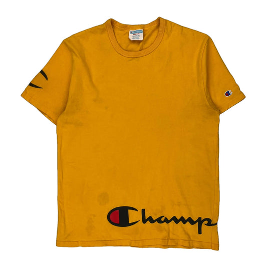 Champion Spellout T-Shirt - Medium Yellow Cotton