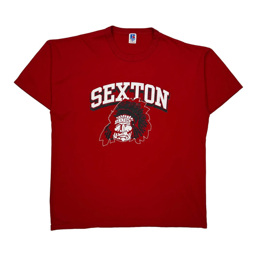 Vintage Sexton Russell Athletic College T-Shirt - XL Red Cotton