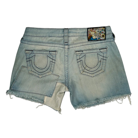 True Religion Denim Shorts - 29W UK 8 Light Wash Denim
