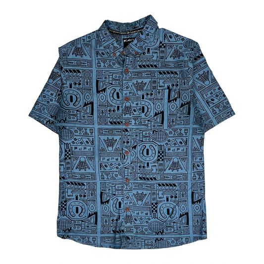 Vintage Ravu Short Sleeve Shirt - Medium Blue Cotton