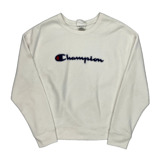 Champion Spellout Sweatshirt - Small White Cotton