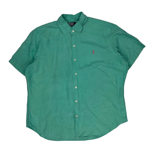Vintage Polo By Ralph Lauren Short Sleeve Shirt - Large Green Linen