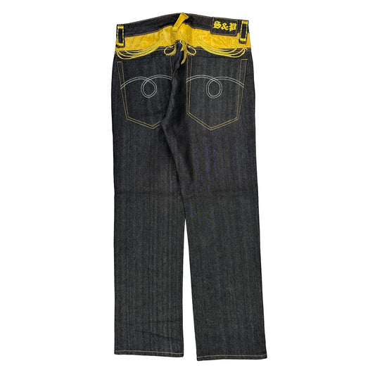 S&P Graphic Loose Straight Jeans - 35W 34L Dark Wash Denim