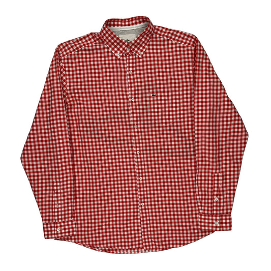 Lacoste Checked Shirt - Large Red Cotton