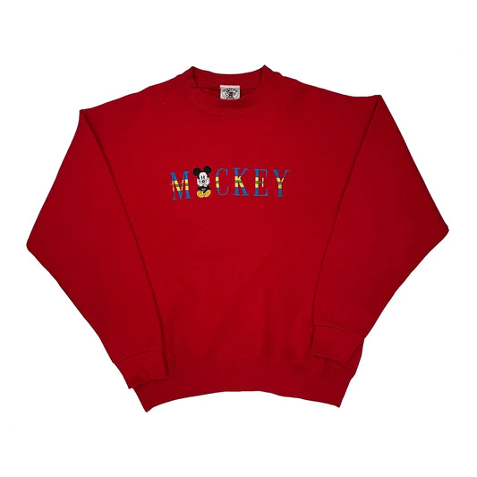 Vintage Mickey Mouse Disney Graphic Sweatshirt - Large Red Cotton Blend