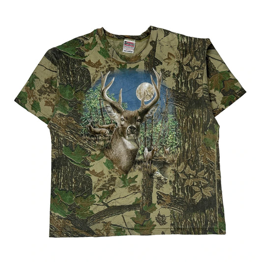 Deer Graphic Sportex Camo T-Shirt - 2XL Khaki Cotton