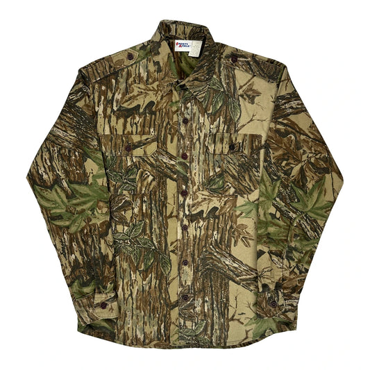 Vintage Made In USA Sports Afield Camo Flannel Shirt - Medium Green Cotton