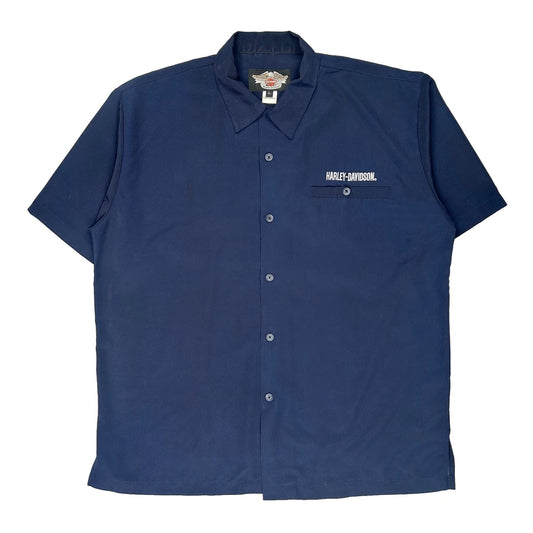 Dragon Graphic Harley Davidson Short Sleeve Shirt - Large Navy Cotton