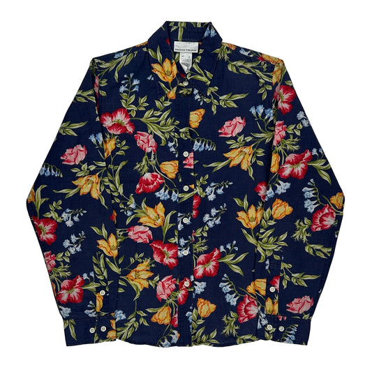 Jones New York Floral Shirt - Small Blue Linen Blend
