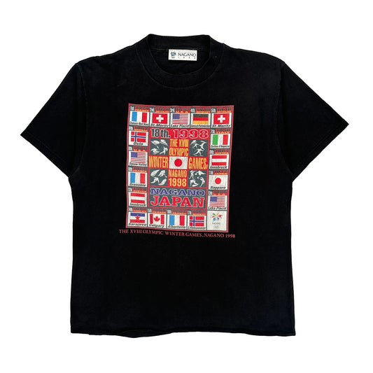 Japan Olympics 1998 Unbranded Graphic T-Shirt - Large Black Cotton