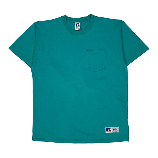 90S USA Made Blank Russell Athletic T-Shirt - XL Green Cotton