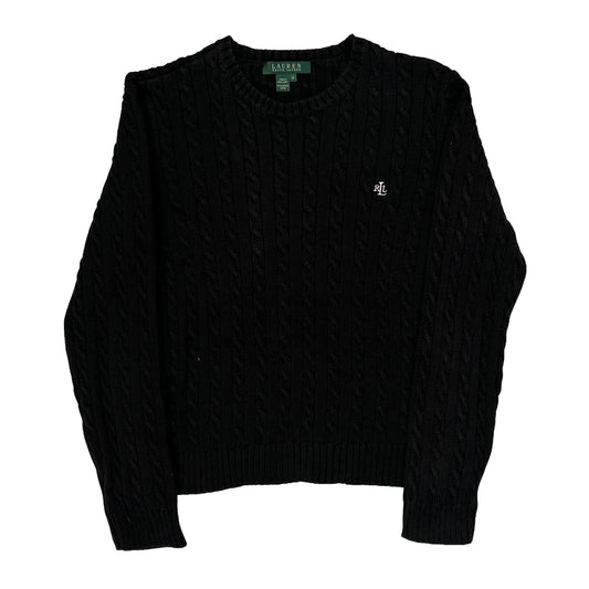 Vintage Ralph Lauren Cable Knit Sweater - Medium Black Cotton