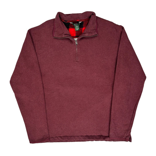 Red And Black Plaid Inner Lining Woolrich 1/4 Zip - Large Burgundy Cotton Blend