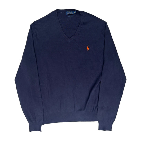 Vintage Polo By Ralph Lauren V-Neck Jumper - XL Navy Cotton