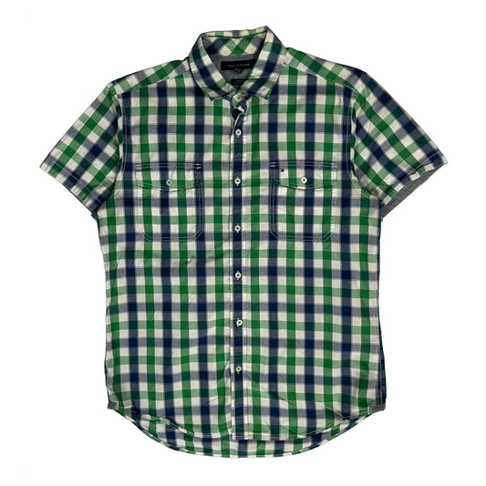 Tommy Hilfiger Checked Short Sleeve Shirt - Large Green Cotton