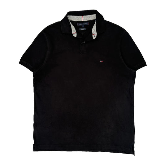 Vintage Tommy Hilfiger Striped Polo Shirt - Large Black Cotton
