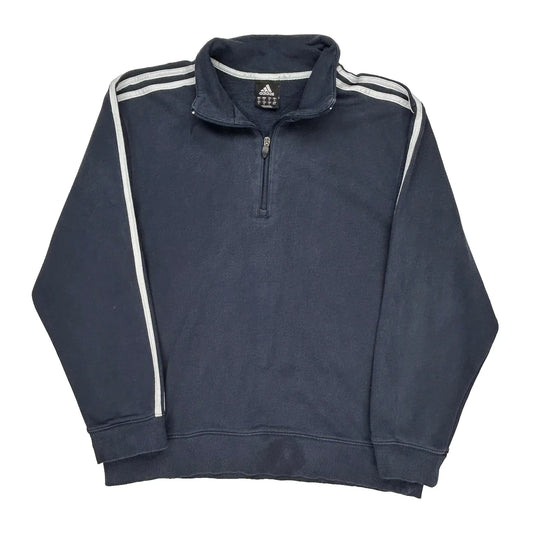 Adidas Striped 1/4 Zip - Medium Navy Cotton
