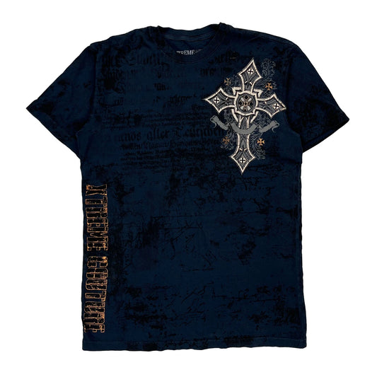 Cross Design Xtreme Couture Graphic T-Shirt - Large Blue Cotton