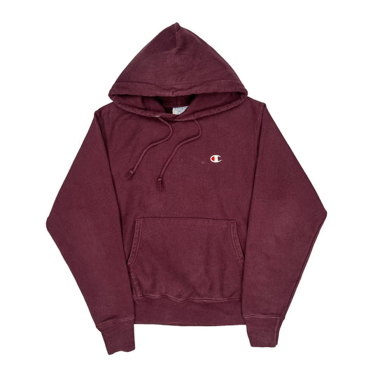 Reverse Weave Champion Hoodie - Small Burgundy Cotton Blend