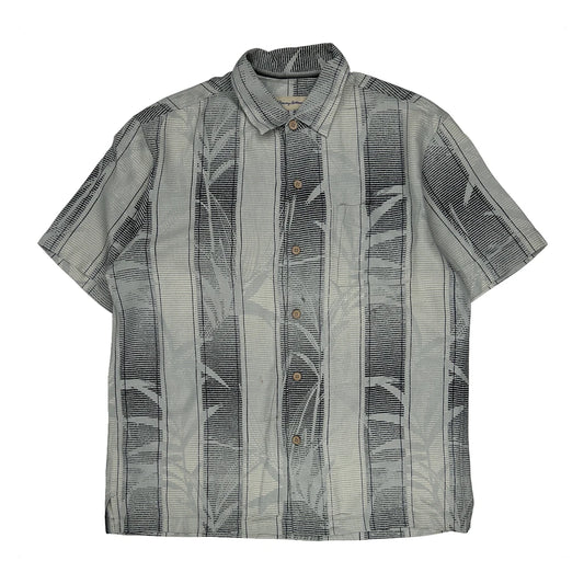 Tommy Bahama Striped Hawaiian Shirt - Large Grey Silk