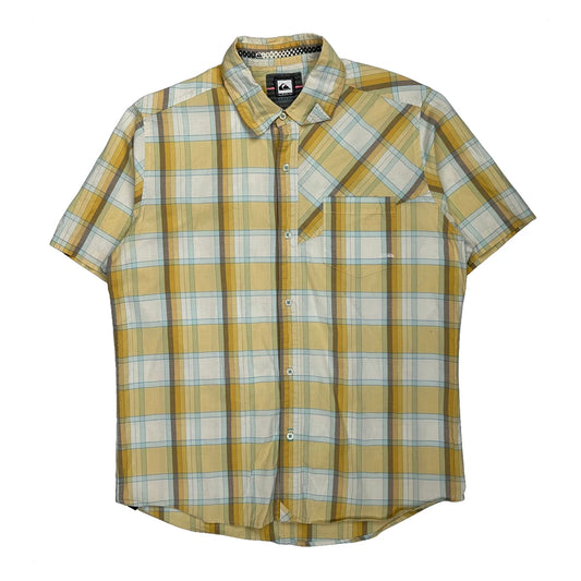 Vintage Quiksilver Checked Short Sleeve Shirt - Medium Yellow Cotton
