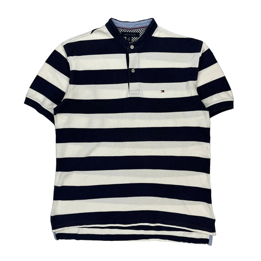 Tommy Hilfiger Striped Polo Shirt - Large Navy Cotton