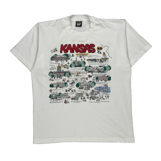 Kansas Landmarks Screen Stars Graphic T-Shirt - XL White Cotton Blend