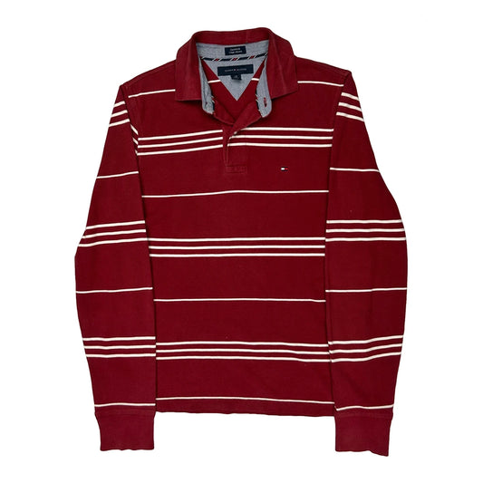 Tommy Hilfiger Polo Shirt - Small Burgundy Cotton