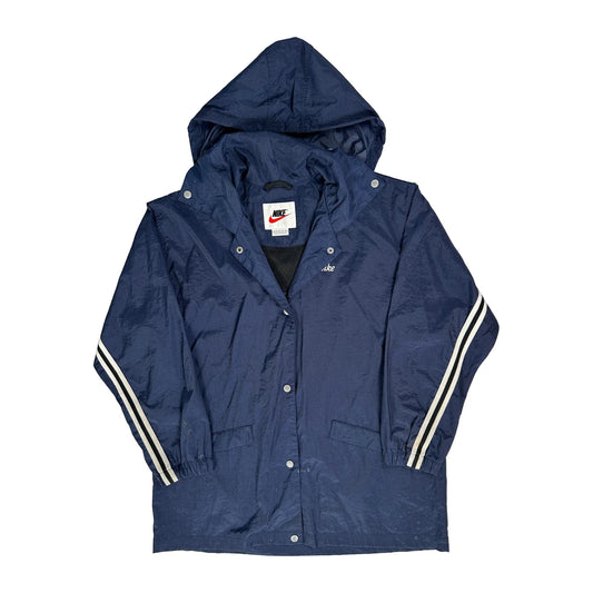 Vintage Nike Striped Windbreaker - Medium Navy Nylon