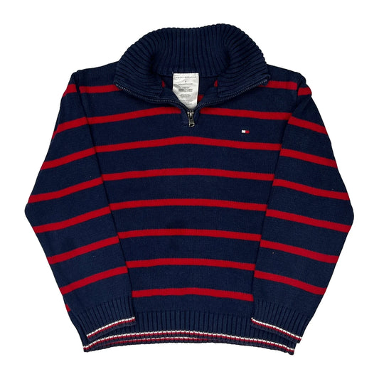 Age 7 Tommy Hilfiger Striped 1/4 Zip - Small Navy Cotton