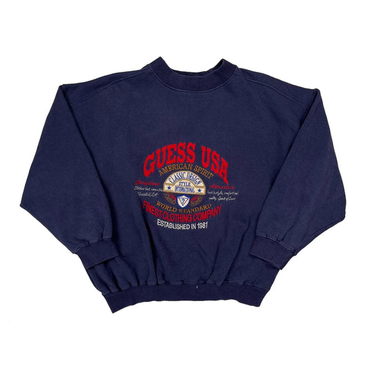 Vintage Made In USA Guess Graphic Sweatshirt - XL Blue Cotton
