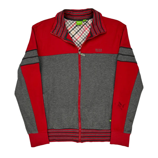 Premium Quality Brand Hugo Boss Checked Track Jacket - Medium Grey Cotton Blend