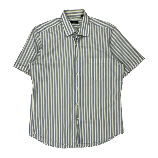 Boss Striped Short Sleeve Shirt - Large Blue Cotton