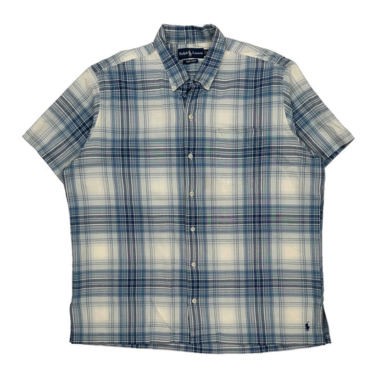 Ralph Lauren Checked Short Sleeve Shirt - Large Blue Cotton