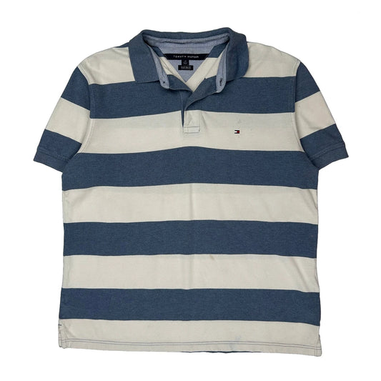 Tommy Hilfiger Striped Polo Shirt - Large Cream Cotton