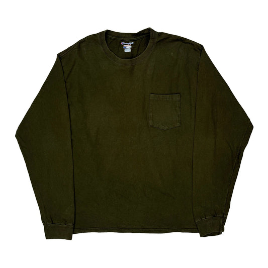 Champion Long Sleeve T-Shirt - Large Green Cotton