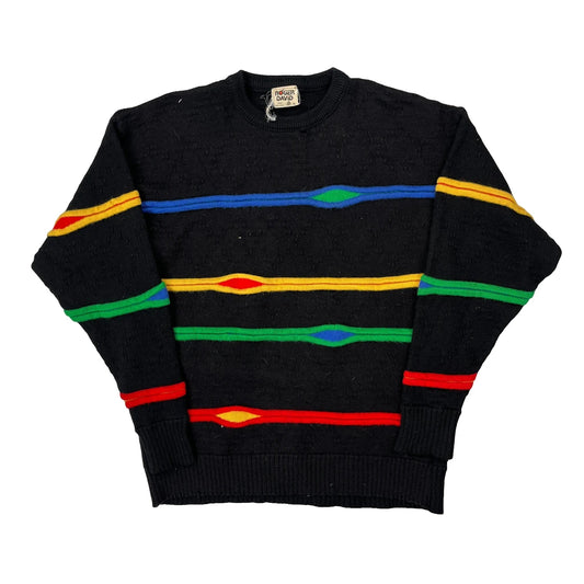 Pure New Wool Roger David Striped Jumper - XL Black Wool