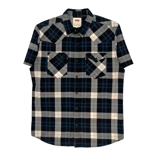 Levis Checked Short Sleeve Shirt - Small Blue Cotton