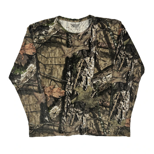 Vintage Guide Series Camo Long Sleeve T-Shirt - Large Green Cotton