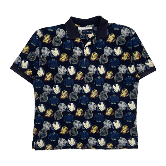 Vintage Gant Graphic Polo Shirt - Large Navy Cotton