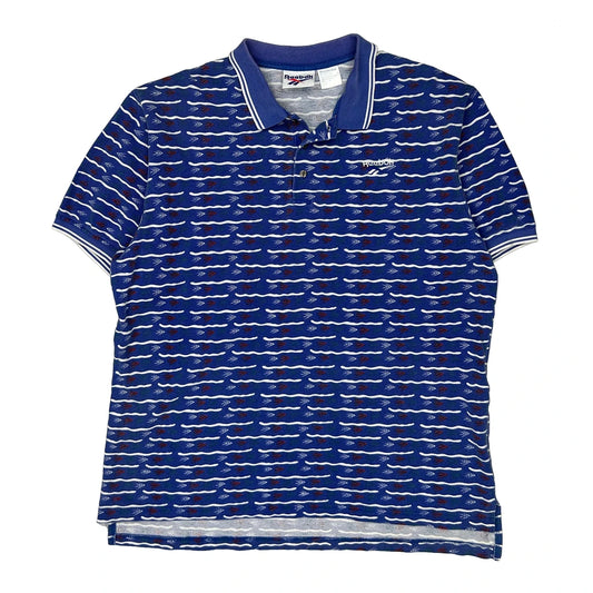 Reebok Striped Polo Shirt - Large Blue Cotton