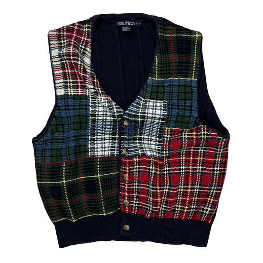 Patchwork Nautica Checked Sweater Vest - Large Multicoloured Cotton