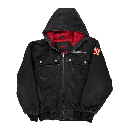 American Flag Patch Snap - On Bomber Jacket - Large Red Cotton