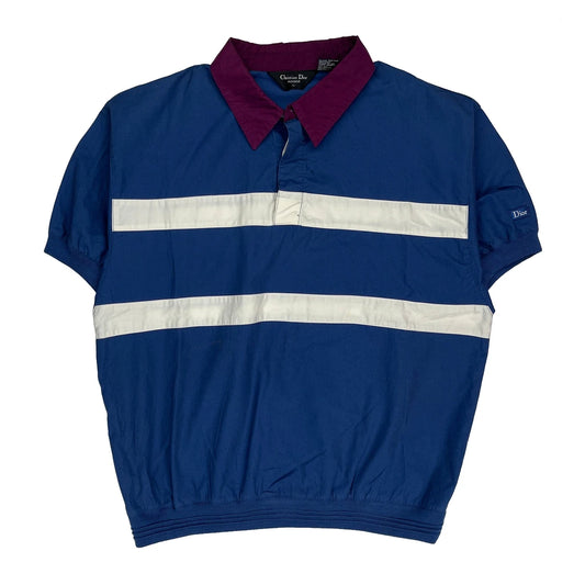 Vintage Christian Dior Striped Windbreaker - Large Blue Cotton Blend