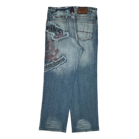Akademiks Graphic Jeans - 36W 32L Light Wash Cotton