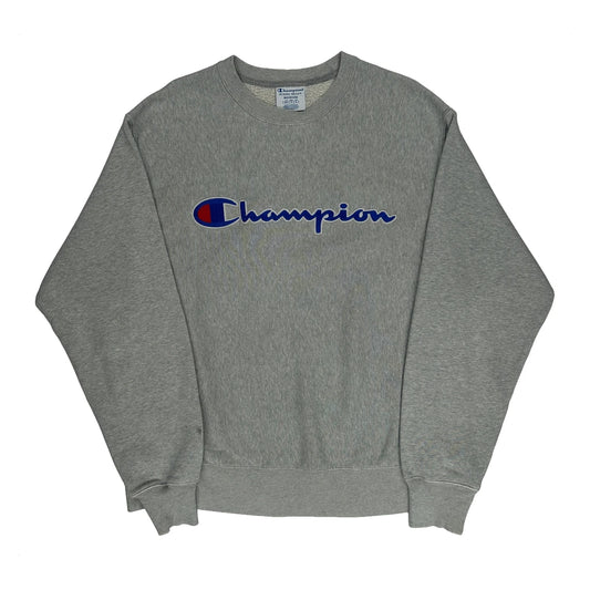 Vintage Reverse Weave Champion Spellout Sweatshirt - Medium Grey Cotton